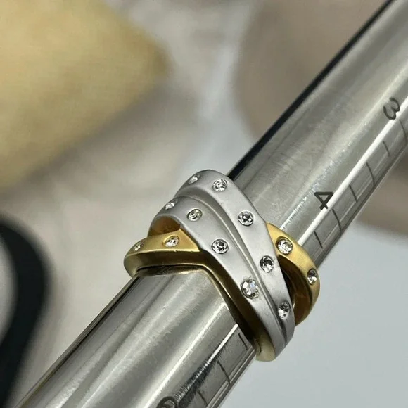 Two-Tone Gold & Silver Crystal Statement Ring, Size 5 - Picture 9 of 12